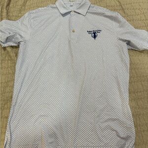 Men's White Peter Millar Polo Shirt with Blue Microprint